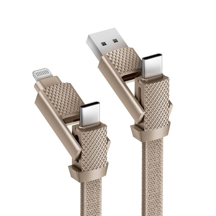 EOL BAZIC GOCHARGE ALUCABLE, 4 IN 1 ALUMINIUM CHARGING CABLE WITH USB A/C INPUT AND USB C/LIGHTNING OUTPUT. PD FAST CHARGE 1M
