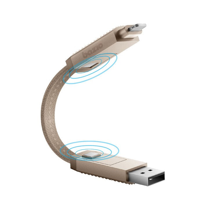 BAZIC GOCHARGE ALUCABLE, 4 IN 1 ALUMINIUM CHARGING CABLE WITH USB A/C INPUT AND USB C/LIGHTNING OUTPUT. PD FAST CHARGE 15CM