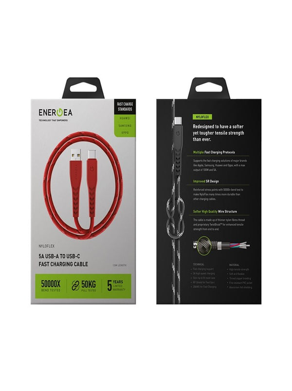 EOL ENERGEA NYLOFLEX USB2.0 USB-A TO USB-C 5A UNIVERSAL CABLE 1.5M