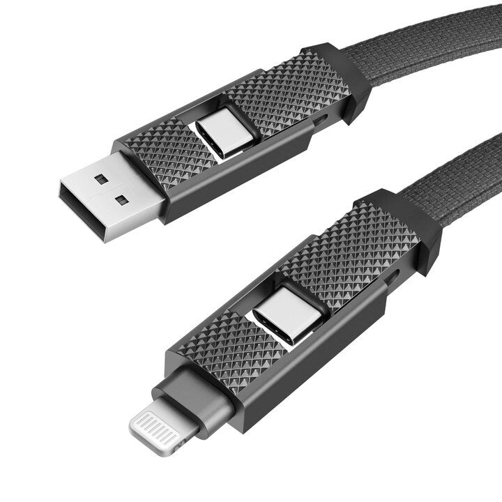 EOL BAZIC GOCHARGE ALUCABLE, 4 IN 1 ALUMINIUM CHARGING CABLE WITH USB A/C INPUT AND USB C/LIGHTNING OUTPUT. PD FAST CHARGE 1M