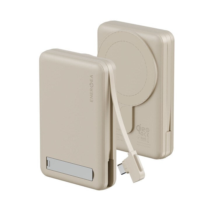 ENERGEA MAGPAC PRO PLUS, 10000MAH MAGSAFE COMPATIBLE QI2 POWER BANK WITH BUILT-IN CABLE AND STAND