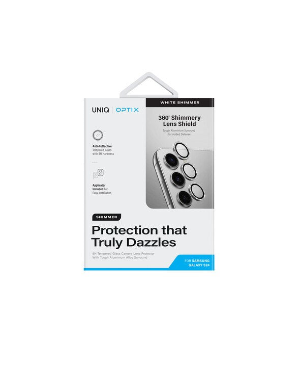 UNIQ OPTIX GALAXY S24 PLUS ALUMINIUM SHIMMERY CAMERA LENS PROTECTOR - WHITE SHIMMER (WHITE)