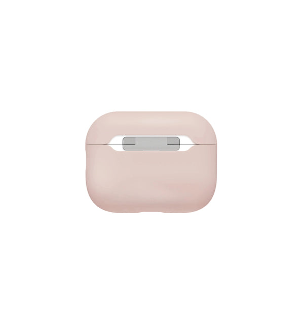 Pink wireless earbud case on a white background