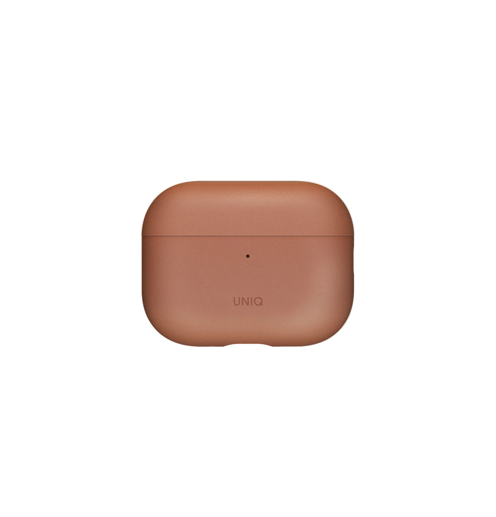 A matte dusty rose brown protective case for wireless earbuds, shown from the front on a clean white background. The case features a subtle debossed 'UNIQ' logo near the bottom center.