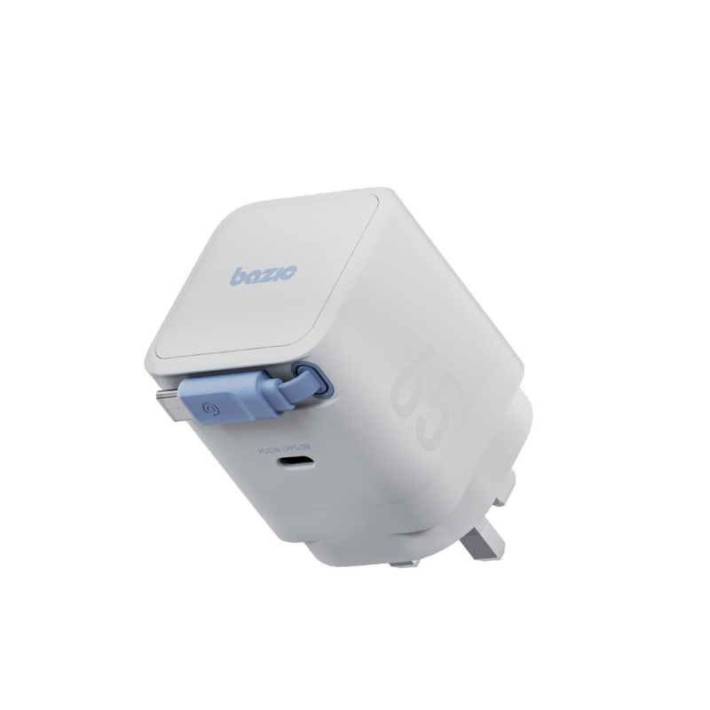 BAZIC GOPORT RETREK 65W, USB-C GaN WALL CHARGER (UK) WITH 70CM BUILT-IN CABLE