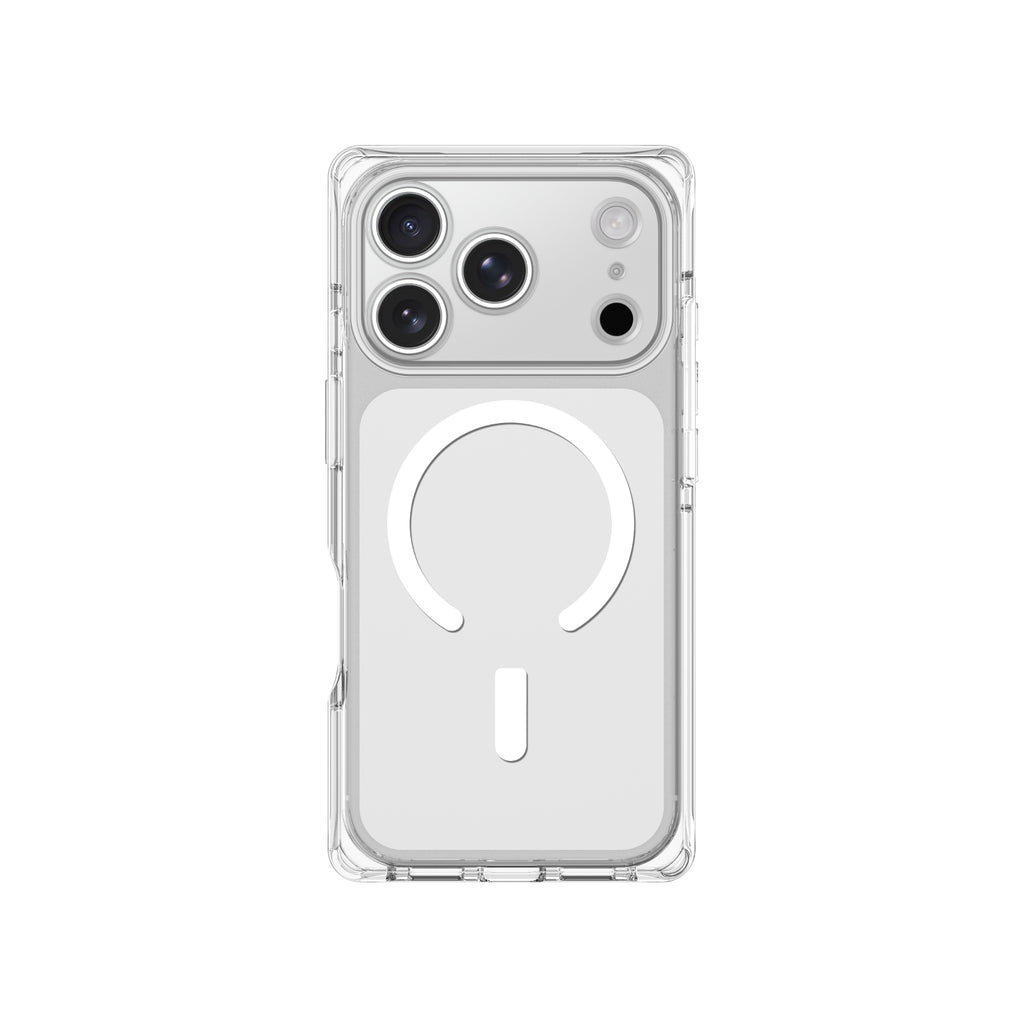 Phone case with black border and white marbled pattern on a white background