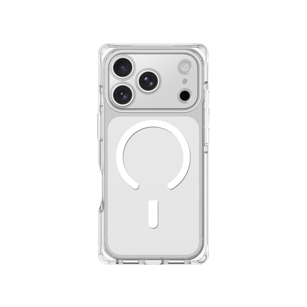Phone case with black border and white marbled pattern on a white background