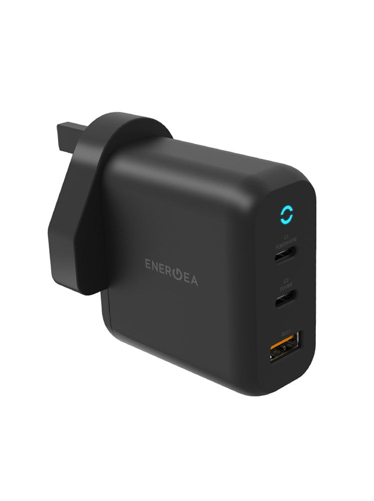 ENERGEA AMPCHARGE GAN65 UK, DUAL USB-C + USB-A PD/PPS/QC3.0 WALL CHARGER