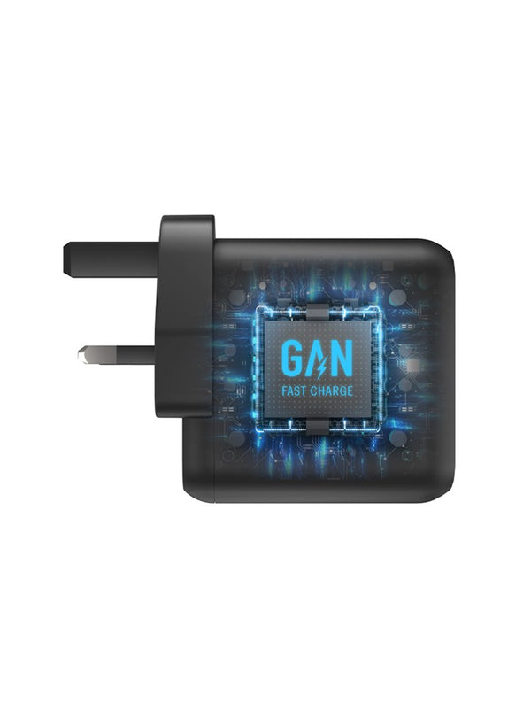 ENERGEA AMPCHARGE GAN65 UK, DUAL USB-C + USB-A PD/PPS/QC3.0 WALL CHARGER