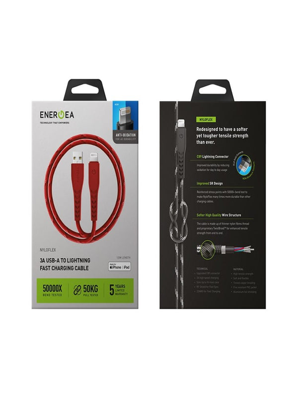 ENERGEA NYLOFLEX CHARGE AND SYNC TOUGH LIGHTNING C89 CABLE MFI 1.5M
