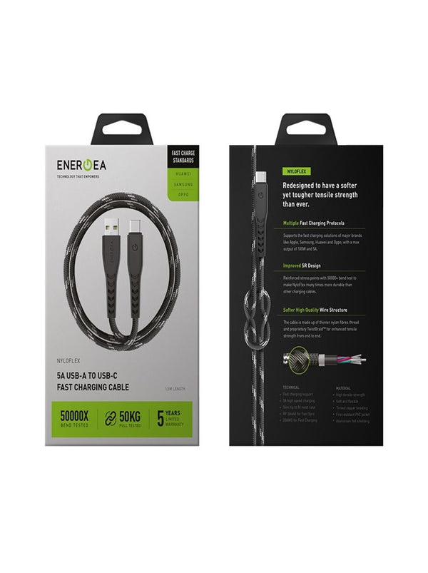 ENERGEA NYLOFLEX USB2.0 USB-A TO USB-C 5A UNIVERSAL CABLE 1.5M