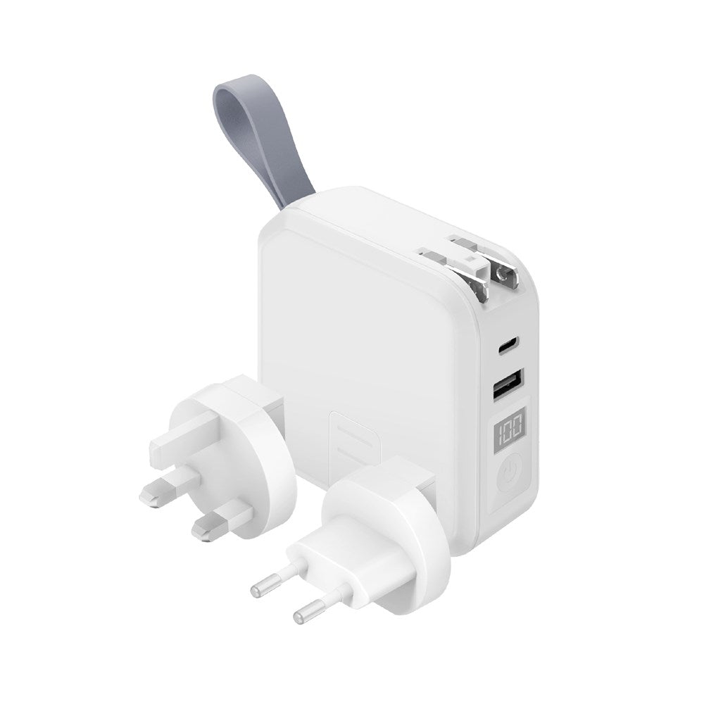 EOL BAZIC GOPORT TRAVEL 10K, 10000MAH UNIVERSAL WALL CHARGER WITH BUILT-IN CABLE