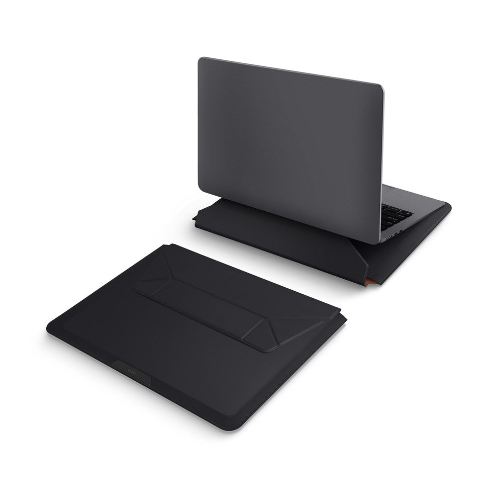 UNIQ OSLO LAPTOP SLEEVE WITH FOLDABLE STAND (UP TO 14”)  - JET BLACK (JET BLACK)